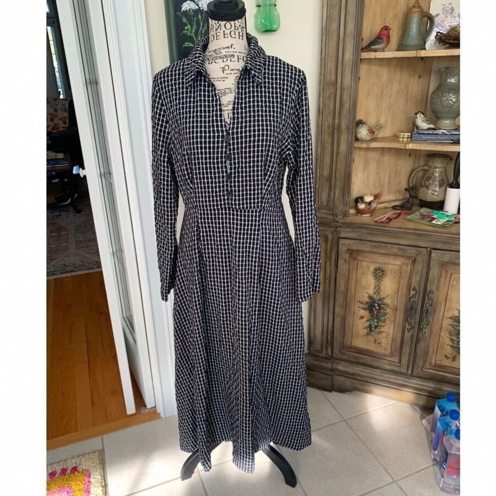 SHEIN Monochrome Checkered Long Sleeve Dress